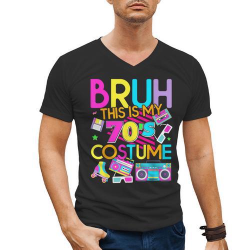 Bruh This Is My 70's Costume Nostalgia Mixtape 1970s Party Men's V-Neck T-Shirt - Figerry