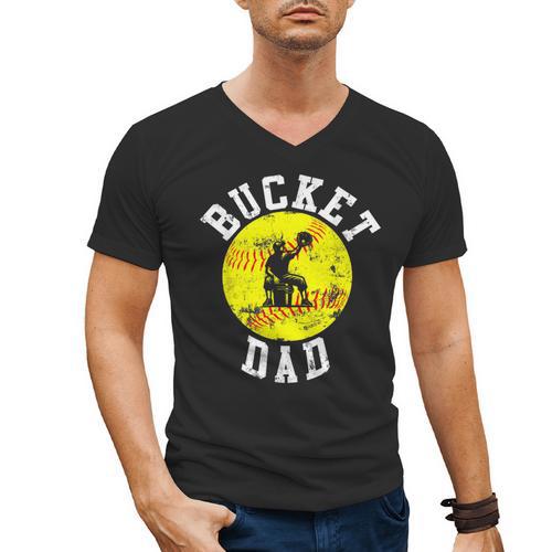 Bucket Dad Softball Dad Baseball Father's Coach Men's V-Neck T-Shirt - Father's Day Fun