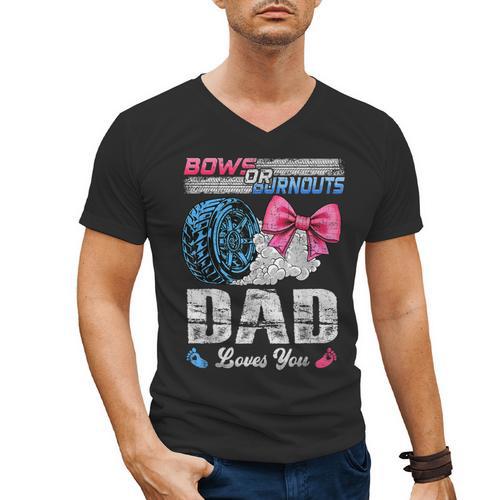 Burnouts Or Bows Your Dad Loves You Gender Reveal Men's V-Neck T-Shirt - Father's Day Fun