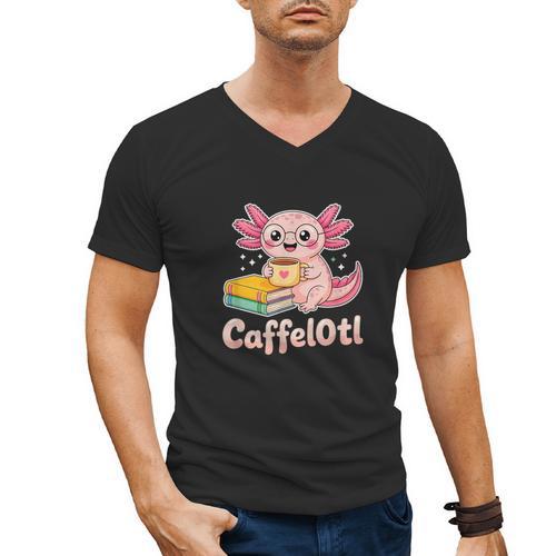 Caffelotl Cute Axolotl Pun Coffee Book Lover Kawaii Humor Men's V-Neck T-Shirt - Bookorys DE