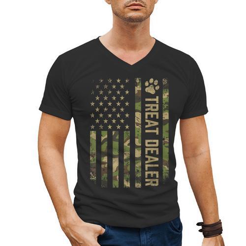 Camo Cat Treat Dealer American Flag US Cat Dad 4th Of July For Men Women Men's V-Neck T-Shirt - Father's Day Fun
