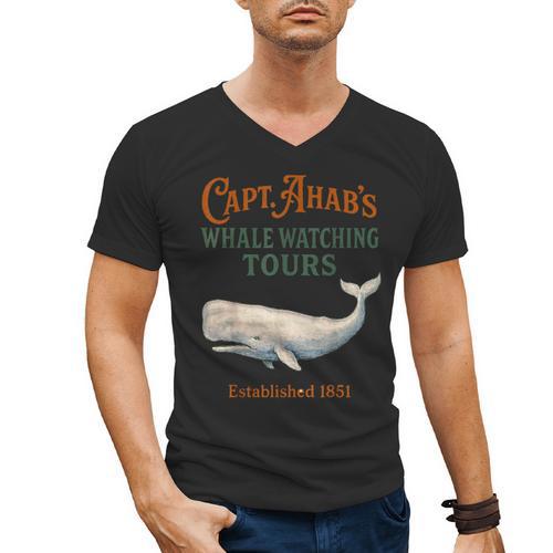 Captain Ahab’s Whale Watching Tours – Moby Book Parody Men's V-Neck T-Shirt - Bookorys