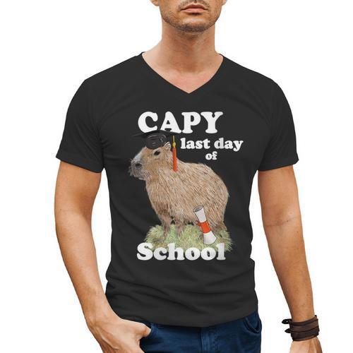 Capy Last Day Of School Capybara Graduation Quote Men's V-Neck T-Shirt - Best Gift Smart