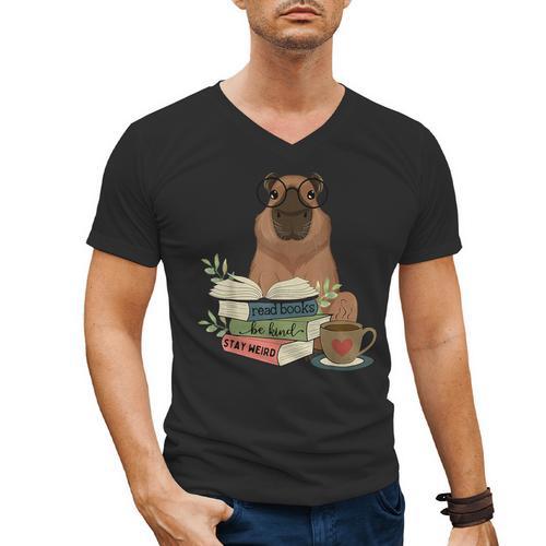 Capybara Glasses Reading Books Capybara Nerd Bookworm Men's V-Neck T-Shirt - Bookorys