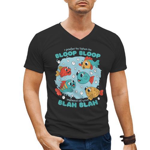 Cartoon Sarcasm Anti-Social Nihilism Introvert Fish Men's V-Neck T-Shirt - Raresse