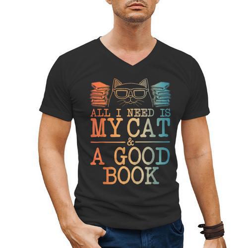Cat & Book Art For Men Women Cat Librarian Novel Book Lover Men's V-Neck T-Shirt - Bookorys AU