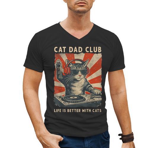 Cat Dad Club Life Is Better With Cats Cat Dad Cat Men's V-Neck T-Shirt - Father's Day Fun