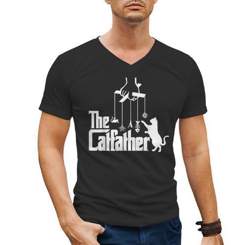 Cat Dad Life The Catfather Fathers Day Vintage Men's V-Neck T-Shirt - Father's Day Fun