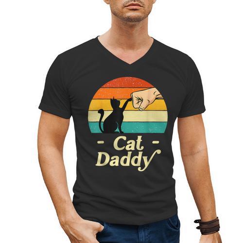 Cat Daddy Vintage Cat Lover Cat Dad Fathers Day Men's V-Neck T-Shirt - Father's Day Fun