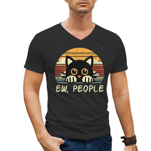 Cat Eww People Introvert Meme Women Men Kids Men's V-Neck T-Shirt - Raresse