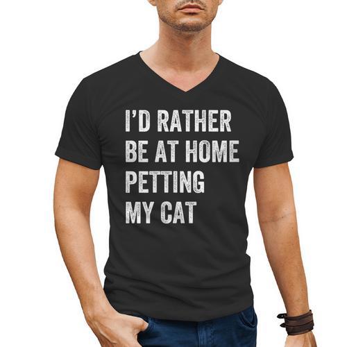 Cat Owner Introvert Stay Home Rather Pet Cat Men's V-Neck T-Shirt - Raresse