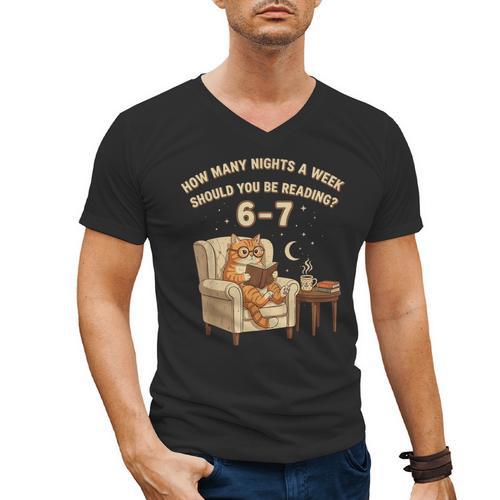 Cat Reading 6-7 Meme English Teacher Book Lover Humor Men's V-Neck T-Shirt - Bookorys DE
