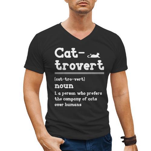 Cat-Trovert Definition Cat Introvert Pet Lover Men's V-Neck T-Shirt - Raresse
