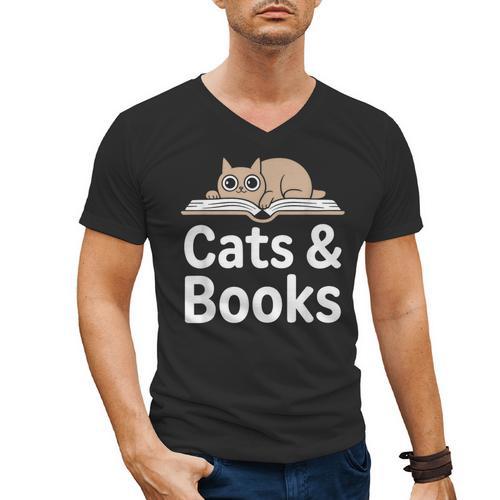 Cats And Books Men's V-Neck T-Shirt - Bookorys AU