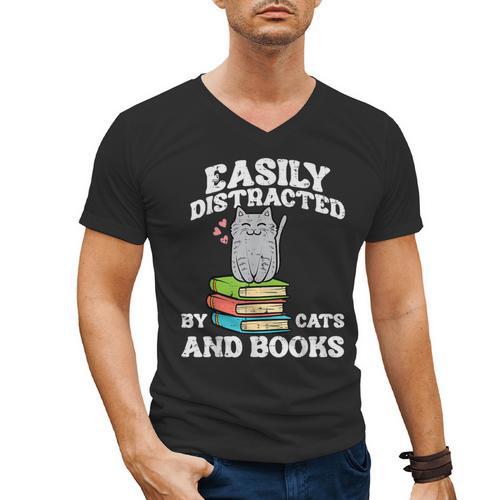 Cats And Books Read Reading Librarian Book Across America Men's V-Neck T-Shirt - Bookorys