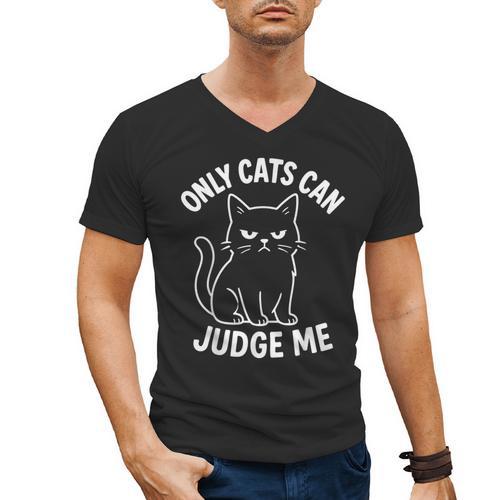 Only Cats Can Judge Me Sarcastic Cat Lover Introverts Men's V-Neck T-Shirt - Raresse