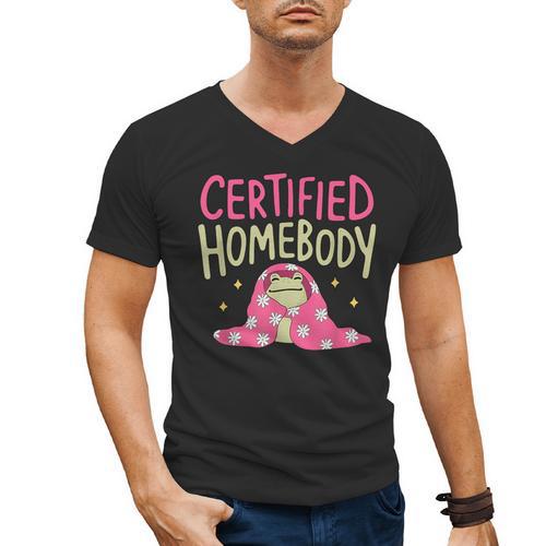Certified Homebody Trendy Frog Introvert Men's V-Neck T-Shirt - Raresse