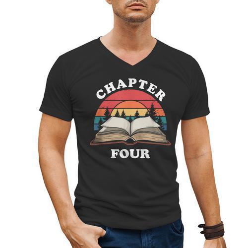 Chapter Four Book Reading 4th Birthday 4 Year Old Men's V-Neck T-Shirt - Bookorys