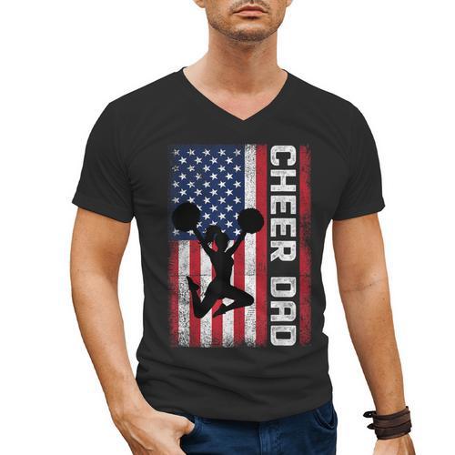 Cheer Dad American Flag Cheerleader Support Men's V-Neck T-Shirt - Father's Day Fun