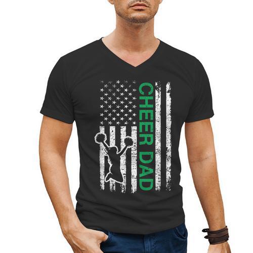 Cheer Dad Flag Green Cheerleading Men's V-Neck T-Shirt - Father's Day Fun