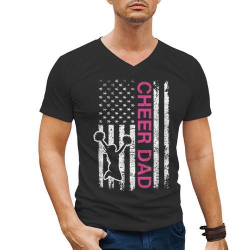 Cheer Dad Flag Pink Cheerleading Men's V-Neck T-Shirt - Father's Day Fun