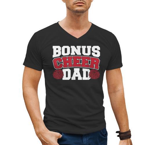 Cheer Stepdad Bonus Cheer Dad Red Men's V-Neck T-Shirt - Father's Day Fun