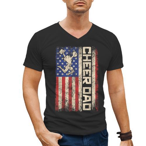 Cheerleader Dad Cheer Dad American US Flag Father Team Men's V-Neck T-Shirt - Father's Day Fun