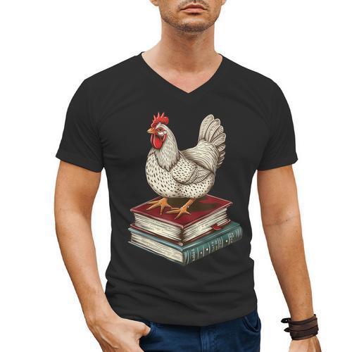 Chicken Books Back To School First Day Of School Boys Girls Men's V-Neck T-Shirt - Bookorys DE