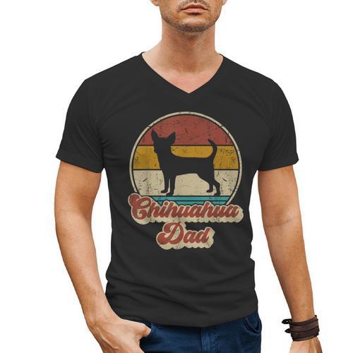 Chihuahua Dad Dog Lover Men Chihuahua Dog Vintage Men's V-Neck T-Shirt - Father's Day Fun