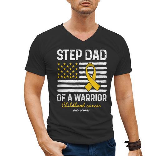 Childhood Cancer Survivor Support Step Dad Of A Warrior Men's V-Neck T-Shirt - Father's Day Fun