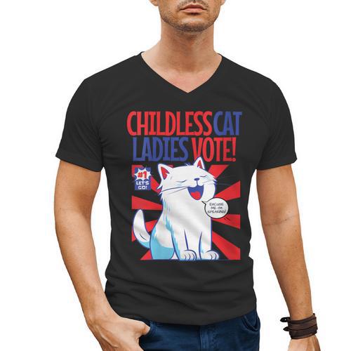 Childless Cat Ladies Vote Kamala Harris Cute Comic Book Cat Men's V-Neck T-Shirt - Bookorys AU
