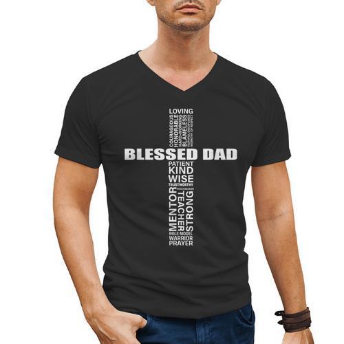 Christian Blessed Dad Cross Father's Day Best Dad Men's V-Neck T-Shirt - Father's Day Fun
