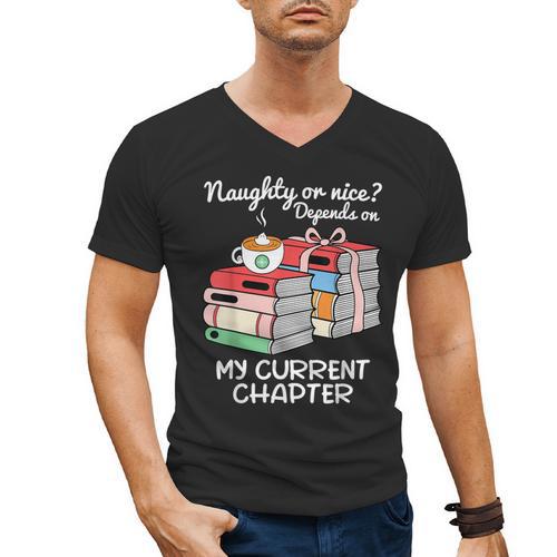 Christmas Book Lovers Naughty Or Nice Men's V-Neck T-Shirt - Bookorys