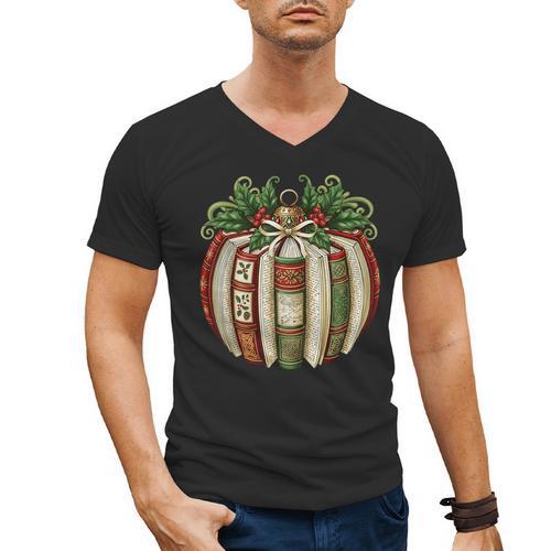 Christmas Book Ornament Bookworm Book Lover Men Women Men's V-Neck T-Shirt - Bookorys