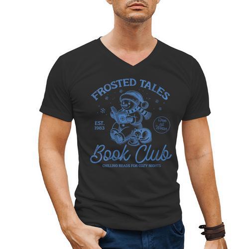 Christmas Snowman Frosted Tales Book Club Men's V-Neck T-Shirt - Bookorys DE
