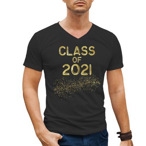 CLASS Of 2021 Gold Bokeh Confetti Fun Graduation Men's V-Neck T-Shirt - Best Gift Smart