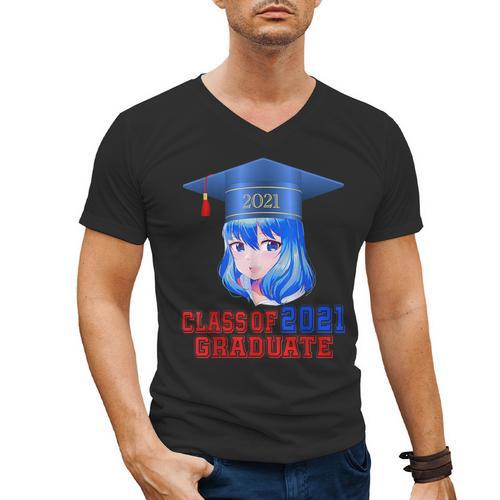 Class Of 2021 Graduate Kawaii Anime Girl School Graduation Men's V-Neck T-Shirt - Best Gift Smart