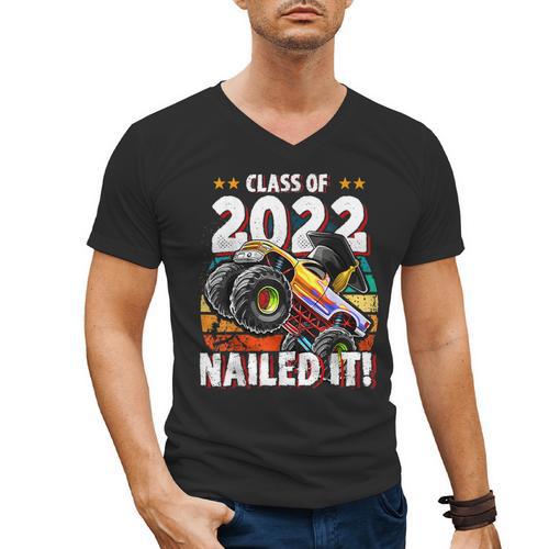 Class Of 2022 Monster Truck Graduation Cap Retro Sunset Boy Men's V-Neck T-Shirt - Best Gift Smart