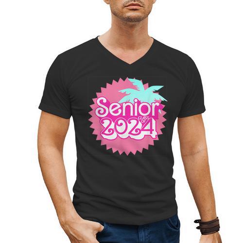 Class Of 2024 Senior Pink Retro Classic Girl Grad Graduation Men's V-Neck T-Shirt - Best Gift Smart
