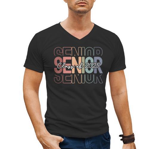 Class Of 2025 Senior 2025 Graduation Leopard Retro Rainbow Men's V-Neck T-Shirt - Best Gift Smart