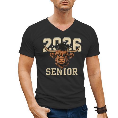 Class Of 2026 Highland Cow Senior Graduation School Pride Men's V-Neck T-Shirt - Best Gift Smart
