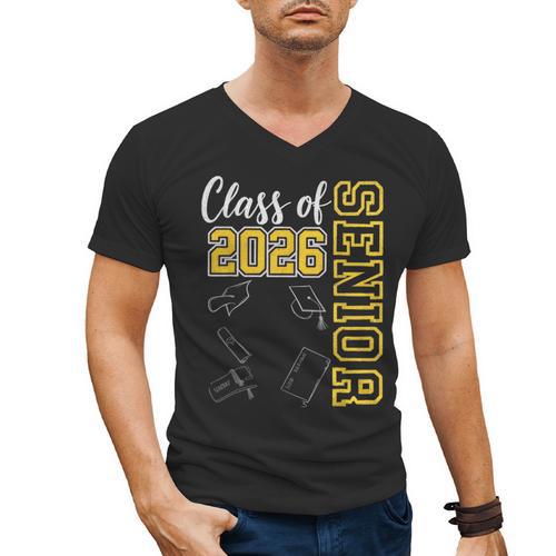 Class Of 2026 Senior 26 High School Graduation -Gold Men's V-Neck T-Shirt - Best Gift Smart