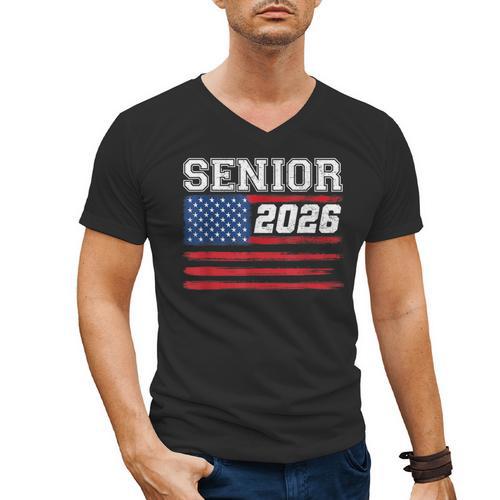 Class Of 2026 Senior Back To School American Flag Graduation Men's V-Neck T-Shirt - Best Gift Smart