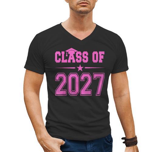 Class Of 2027 Pink Girls Shirt Graduation Men's V-Neck T-Shirt - Best Gift Smart