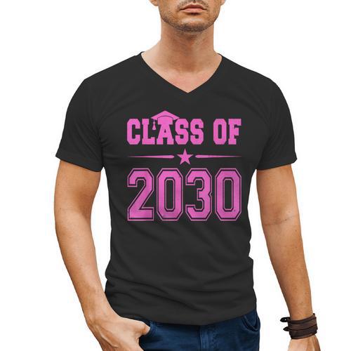 Class Of 2030 Pink Girls Shirt Graduation Men's V-Neck T-Shirt - Best Gift Smart