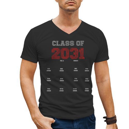 Class Of 2031 Graduation T-Shirt With Space For Hand Prints Men's V-Neck T-Shirt - Best Gift Smart