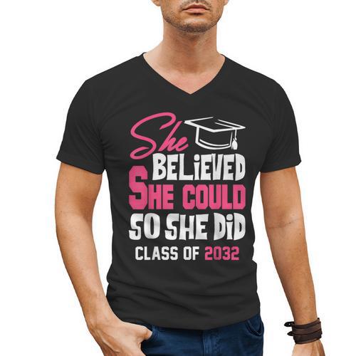 Class Of 2032 She Believed She Could Kids Graduation T-Shirt Men's V-Neck T-Shirt - Best Gift Smart