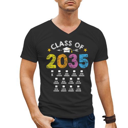 Class Of 2035 Grow With Me Checklist Graduation Men's V-Neck T-Shirt - Best Gift Smart