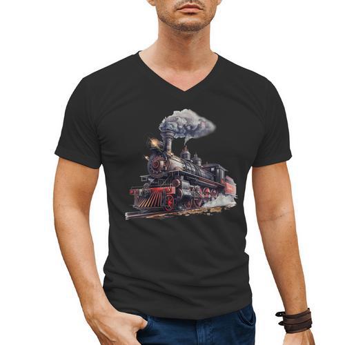 Classic Steam Train Enthusiasts Nostalgia For Train Lovers Men's V-Neck T-Shirt - Figerry
