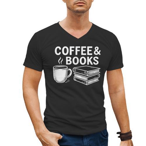 Coffee & Books Men's V-Neck T-Shirt - Bookorys DE